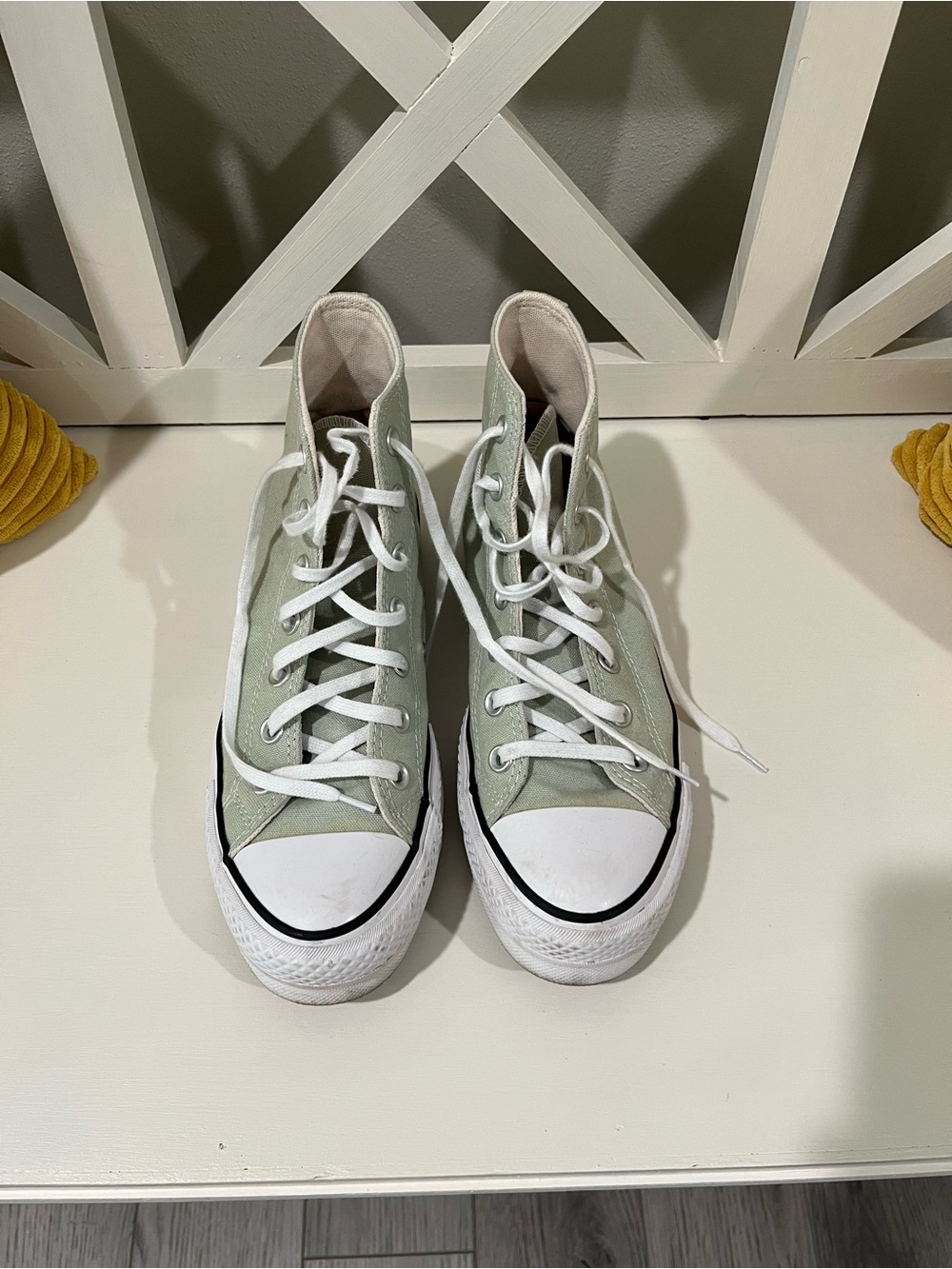 Converse High-Top Sneakers in Light Sage Green and White